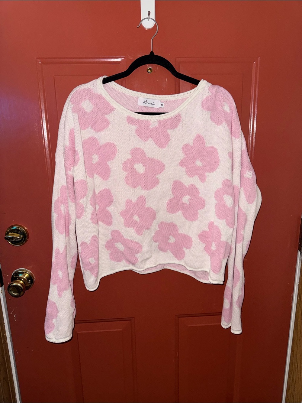 Miracle size M Pink Floral Knit Sweater - Pink & White